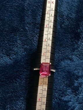 Sterling Silver Ring with Emerald-Cut Red Gemstone sz6